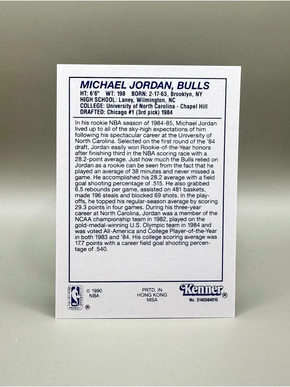 Michael Jordan 1990 Starting Lineup Rookie of the Year Novelty Basketball Card.